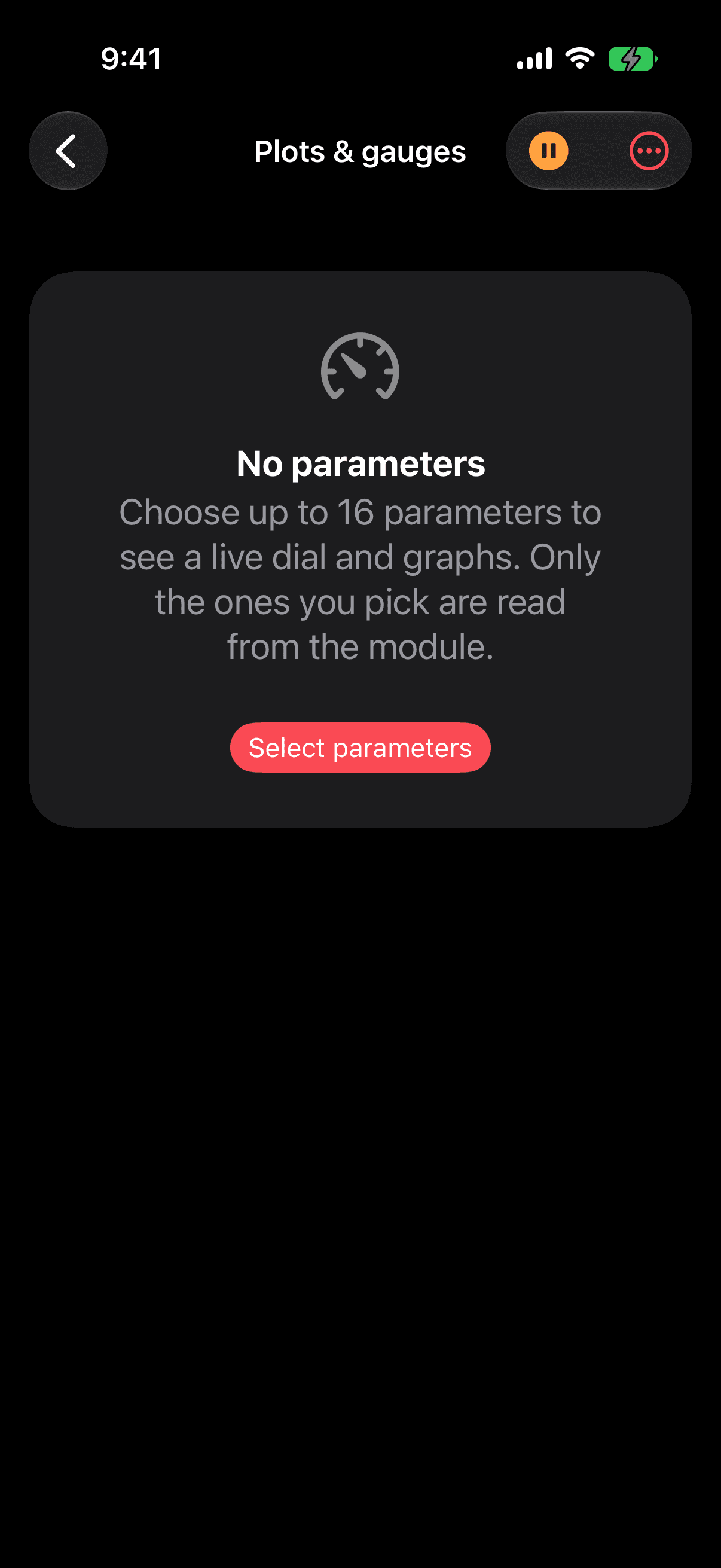 Plots and gauges, ready to choose up to sixteen parameters